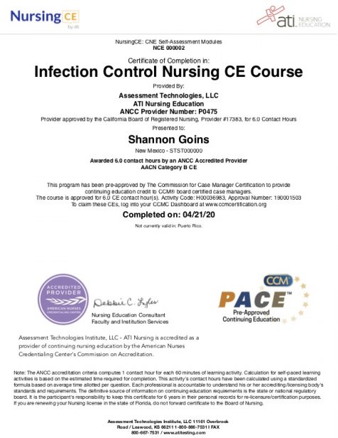 Infection Control Nursing CE Course Albuquerque