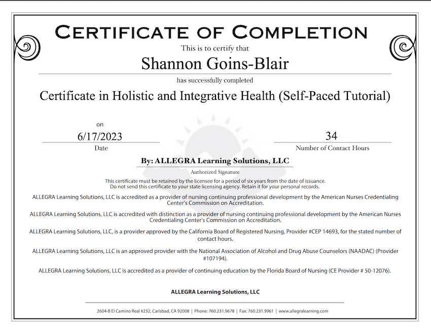 Certificate in Holistic and Integrative Health - Integrative health practitioner